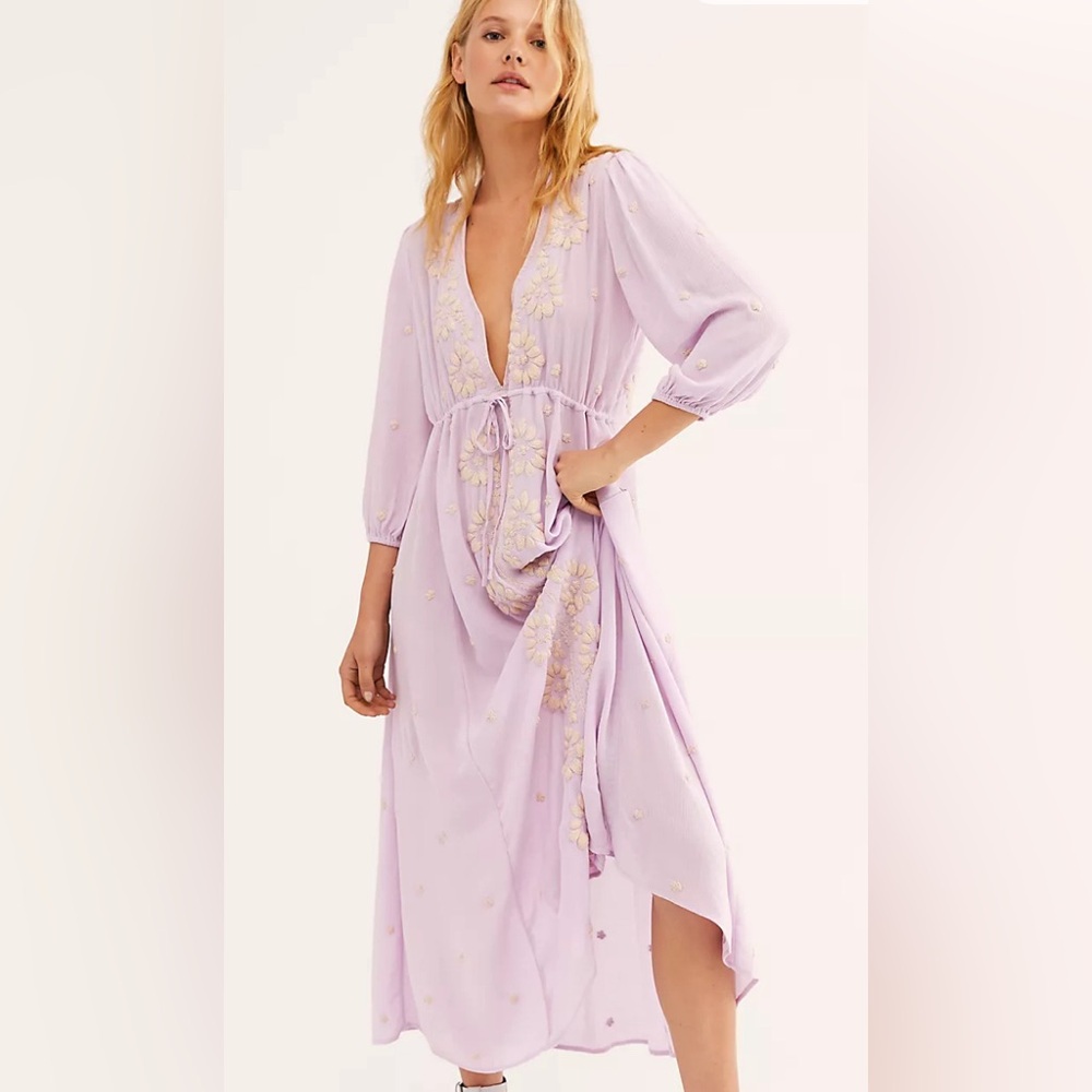 Free People Fable Maxi Dress Lilac Blossom Combo L